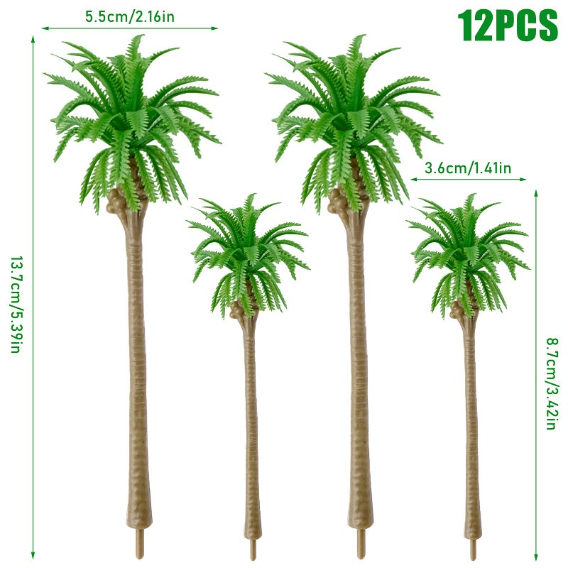 BLLREMIPSUR 12PCS Model Coconut Palm Tree, Mini Scenery Model Tree for Train Railway Scenery, Diorama, Cake Topper, Miniature Garden, Plant Pots Bonsai Craft, Micro Landscape Sandbox - Image 2